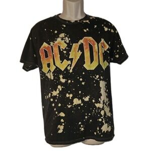 ACDC Rock Band T-Shirt Splatter Distressed‎ Print Mens Size M Grunge Y2K
